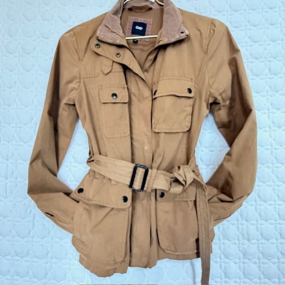 Vintage Gap Womens Utility‎ Field Jacket Tan Belted Safari Coat XS